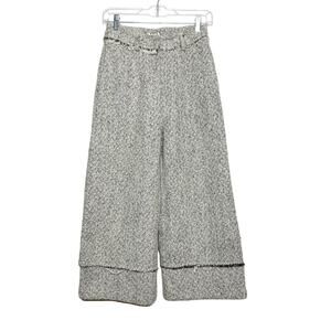 Mo:Vint High Waisted Tweed Cropped Trousers Chevron Pattern Black White Size S